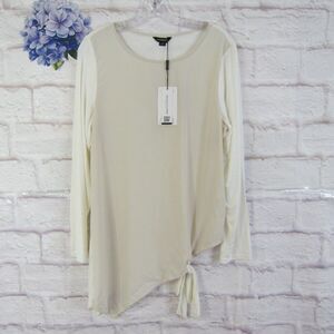 Haoduoyi Beige Ivory Mixed Media Asymmetrical Hem Side Tie Tunic Top Size XXL